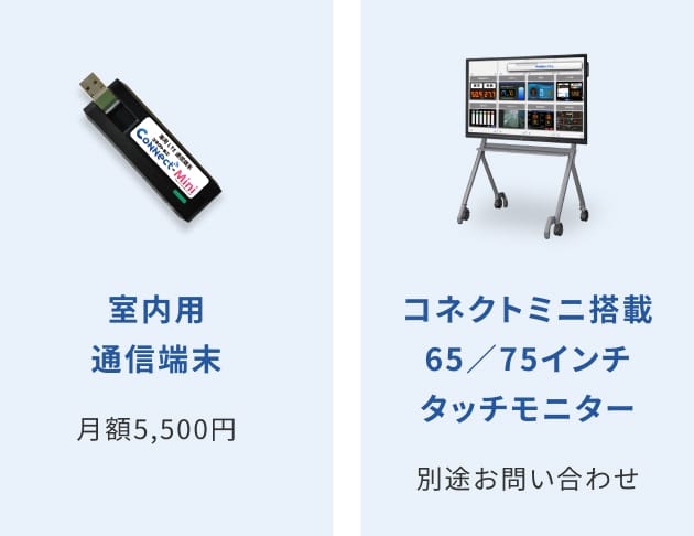 室内用通信端末月額5,500円コネクトミニ搭載65／75インチタッチモニター別途お問い合わせ