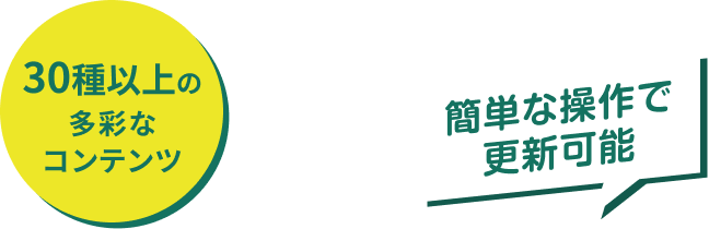 30種以上の多彩なコンテンツ 簡単な操作で更新可能